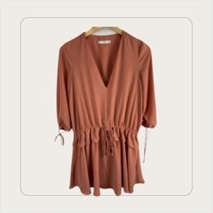 MNG Mango Suit Ruffle Cinched Waist V Neck Dress Size 4